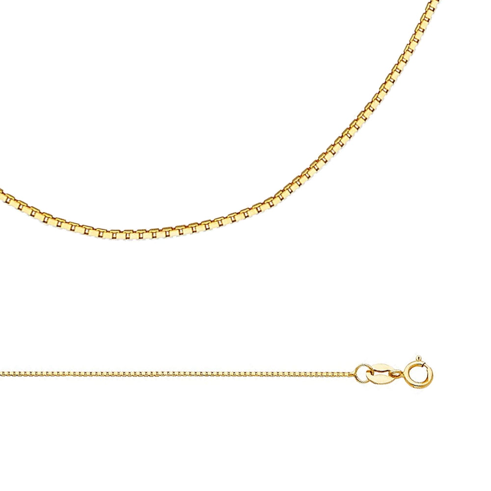 14K Solid Yellow Gold Box Necklace Chain 0.6mm 16-24" Polished Link Women Men 