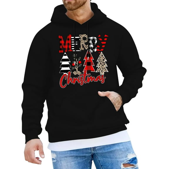 CONZONE Christmas Men's Hoodies Xmas Letter Hoodie for Men Graphic Long Sleeve Pullover Hooded Sweatshirt Soft Fall Winter Sweatshirts With Pocket