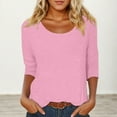 thumbnail image 2 of ERkkoi 3/4 Length Sleeve Womens Tops Casual Loose Fit Crewneck T Shirts Cute Solid Three Quarter Length Tunic Tops Pink XL, 2 of 5