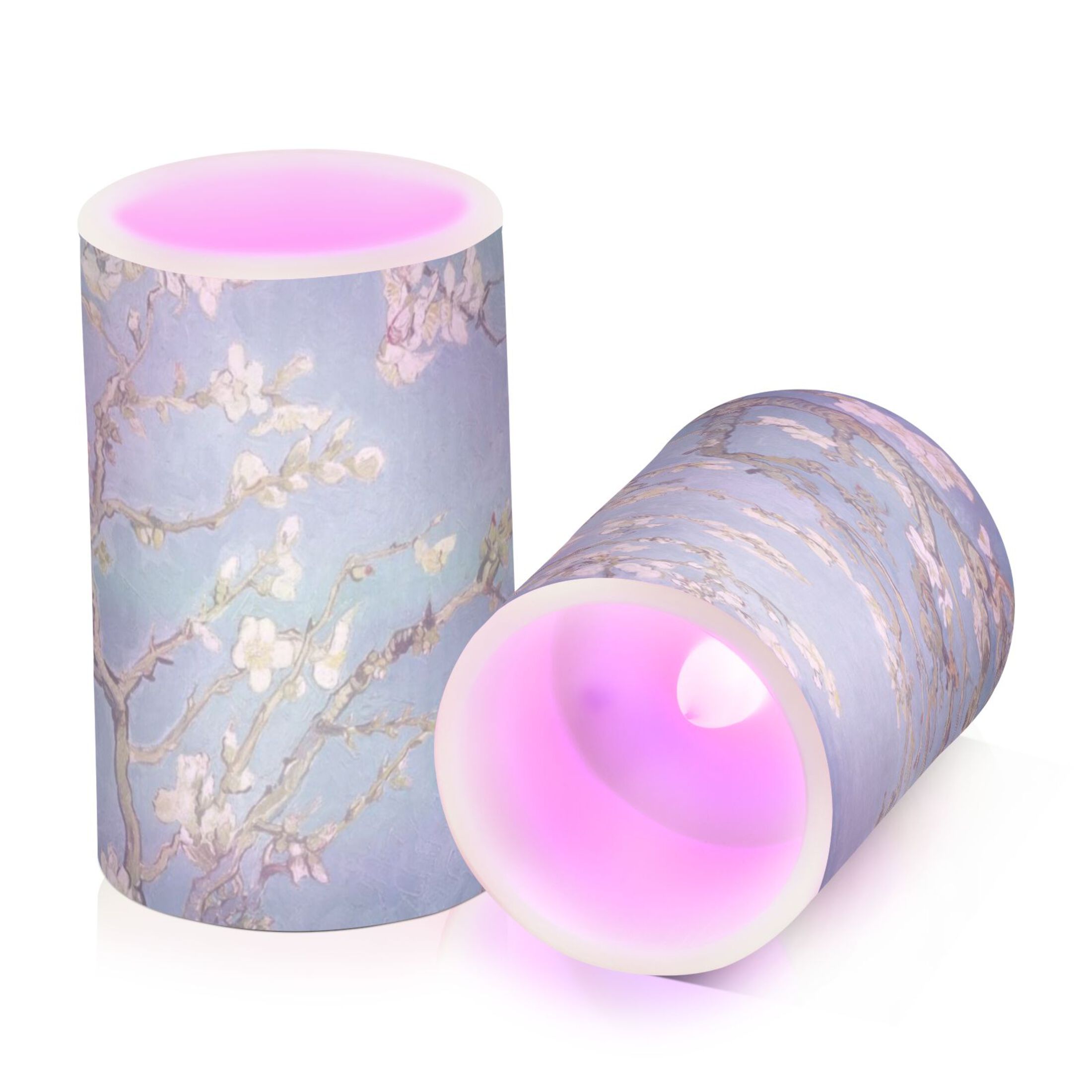Almond Blossom Flickering Flameless Candles Battery Operated with Remote Timer LED Pillar Candles Set of 2
