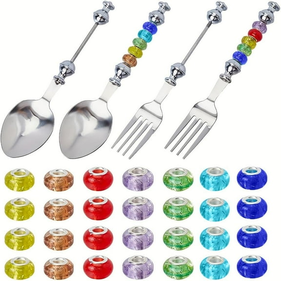 Rvaymup Dessert Forks Stainless Steel Fruit Cake Spoon Beadable Tableware with Beads
