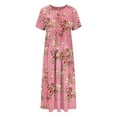 thumbnail image 5 of Horkkom Floral Dress for Women with Pockets Summer Maxi Shirt Dresses Crew Neck Short Sleeve Pleated Dress Pink XL, 5 of 5