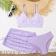 thumbnail image 2 of NIEWTR Girls Spring Summer Swimwear 3-Piece Swimsuit Set Swimsuit Skirt Outdoor Sun Protection Set(Purple,7-8 Years), 2 of 6