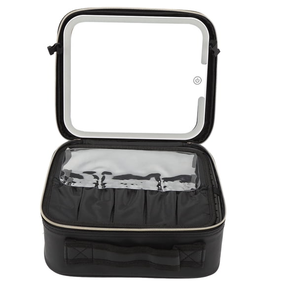 Bolsa De Maquillaje Con Espejo LED, Bolsa Cosmética Con Espejo Iluminado 3 Color Configuración Iluminada De Brillo Ajustable Divisor Desmontable Para Viajar