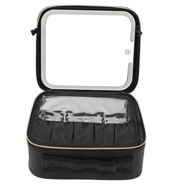 Bolsa De Maquillaje Con Espejo LED, Bolso Cosmético Cargando Con Ergonómico De Espejo Iluminado Para Viajar