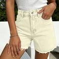 thumbnail image 3 of felwors Women's High Waist Beige Denim Shorts 2026 Trendy Raw Hem Stretchy Casual Shorts for Daily Vacation Wear（Beige， S）, 3 of 7