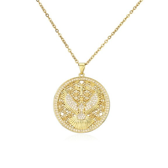 Holy Spirit Medalion Pendant Necklace for Women 18K Gold Plated Chain