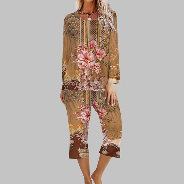 Puntoco Conjunto de pijama cómodo de dos piezas con cuello redondo y manga larga para mujer Puntoco Puntoco-3849