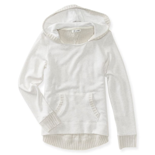 Aeropostale Sudadera con capucha de forro polar híbrido de punto para mujer, blanco, mediano Aeropostale Sudadera