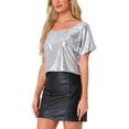 thumbnail image 4 of INSPIRE CHIC Metallic Tops for Women's Off Shoulder Short Sleeve Loose Party Sparkly Blouse, 4 of 5