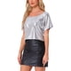thumbnail image 4 of Tops metálicos INSPIRE CHIC para mujeres con hombros al descubierto, manga corta, sueltos, blusa brillante para fiestas, 4 of 6