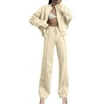 thumbnail image 5 of Women's Fall 2 Piece Sweatsuits Set Solid Color Long Sleeve Zip Up Sweatshirt Wide Leg Sweatpants Lounge Sets, 5 of 6