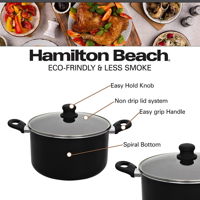 Hamilton Beach Nonstick Covered Saute Pan 11-Inch - Black Aluminum Saute  Pan with Soft Touch Bakelite Handle & Glass Lid - Flared Edge - Spiral
