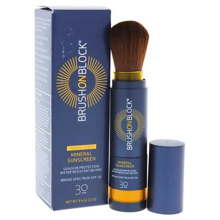 Brush On Block Mineral Sunscreen Powder, Refillable Broad - Spectrum SPF 30, Safe for Sensitive Skin, UVA UVB Face Protection, Natural, Reef Friendly (Translucent )