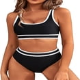 thumbnail image 1 of Women's High Waisted Bikini Sets Sporty Two Piece Swimsuits Color Block Cheeky High Cut Bathing Suits-Black, 1 of 5