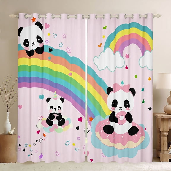Homewish Cute Unicorn Panda Black Out Curtains, Cartoon Stars Rainbow Cloud Curtains Pack of 2 (42x63 Each), Kawaii Animal Lover Bedroom Curtains, Black Out Curtains Room Decor