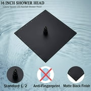 Ceiling Shower System LED Rainfall Shower Faucet Set Bathroom 16 Inch Shower Head Valve Set Rain Overhead Shower Set Matte Black Shower Fixtures System