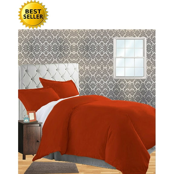 Celine Linen Wrinkle & Fade Resistant 3-Piece Duvet Cover Set - Protects and Covers your Comforter / Duvet Insert, 1500 Series LUXURIOUS 100% HypoAllergenic - Silky Soft, Full/Queen, Rust / Orange