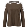 thumbnail image 4 of TKLPEHG Women's Blouses Crew Neck Lace Stitching Shirt Fashion Lightweight Long Sleeve T Shirt Loose Fall Tops Solid Color Casual Comfy Blouses Pullover (Coffee,XXL), 4 of 5