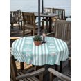 thumbnail image 2 of Outdoor Table Cloth with Umbrella Hole and Zipper, Teal Striped Coastal Waterproof Round Tablecloth 60 Inch, Nautical Beach Starfish Shell Washable Table Cover for Outside Party Patio Picnic, 2 of 8