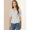 thumbnail image 2 of Unique Bargains Hauts à Pois pour Femmes, Taille Nouée, Ourlet à Volants, Col en V, Cache-Cœur à Basque, 2 of 6