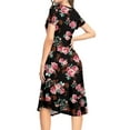 thumbnail image 4 of MLANM Women Short Sleeve Polka Dot Midi Casual Swing Pleated Empire Waist Dress with Pockets, M Floral Black, 4 of 7