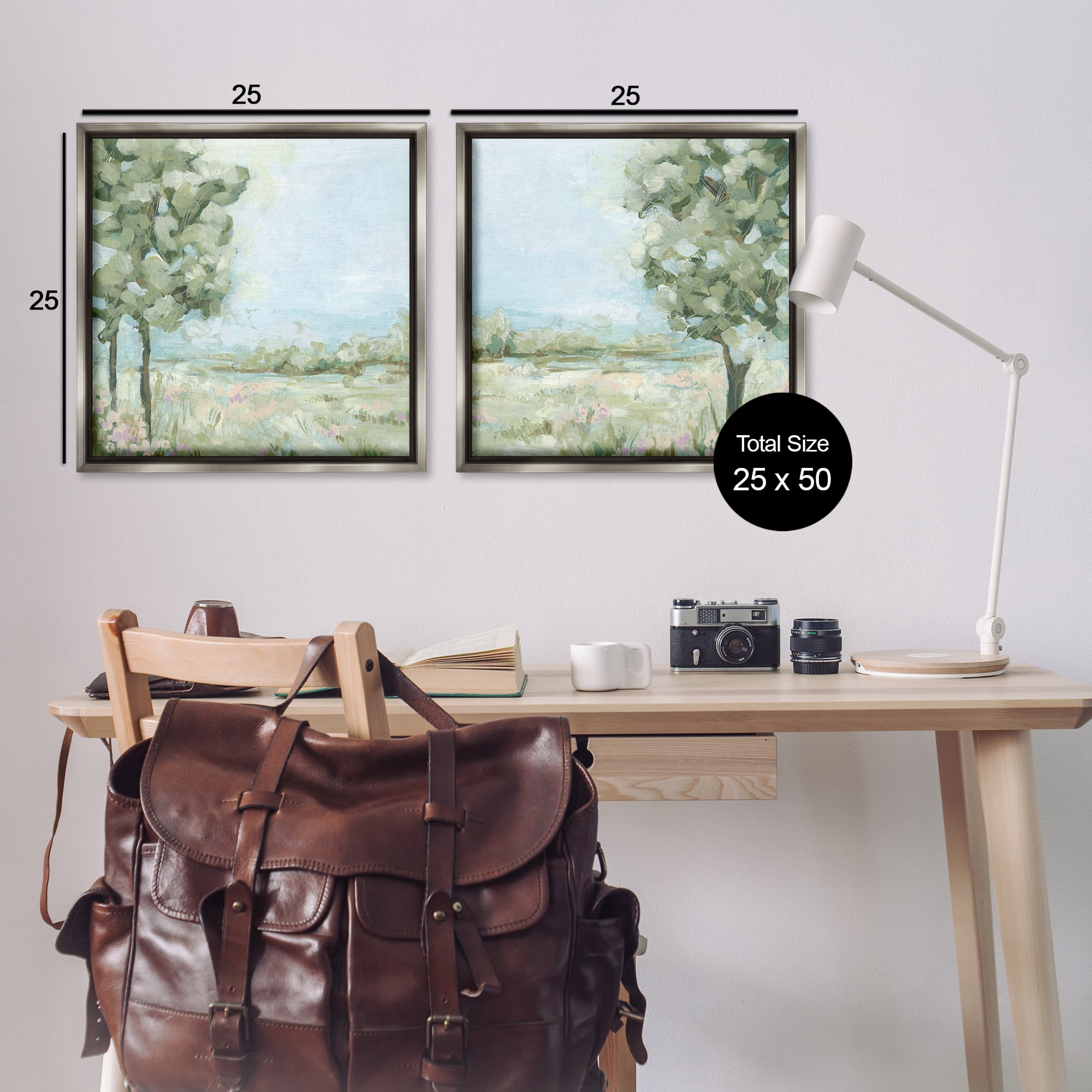 Stupell Industries Bright Spring Field Landscape Landscape & Nature Painting Gray Floater Framed Canvas Art Print Wall Art, 25 x 25, Set of 2