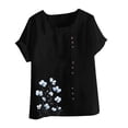 thumbnail image 4 of Sexlip Womens Swimsuit Set Small Floral Embroidery Cover Up Design Crew Neck Short Sleeve Asymmetric Hem Loose Silhouette Soft Fabric for Summer Water Activities Black XXXL, 4 of 4