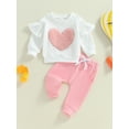 thumbnail image 2 of Suealasg 2Pcs Baby Girls Fall Outfits Set Long Sleeve Heart Print Sweatshirt Sweatpants 6M 1T 2T 3T Toddler Girls Casual Autumn Clothes, 2 of 7