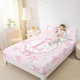 thumbnail image 4 of spefrowx Girly Pink Monogram L Queen Sheets for Kids, Kawaii Bowknot Stripe Love Heart Queen Sheet Sets, 4 Pieces, 1 Flat Sheet, 1 Fitted Sheet and 2 Pillowcases, 4 of 6