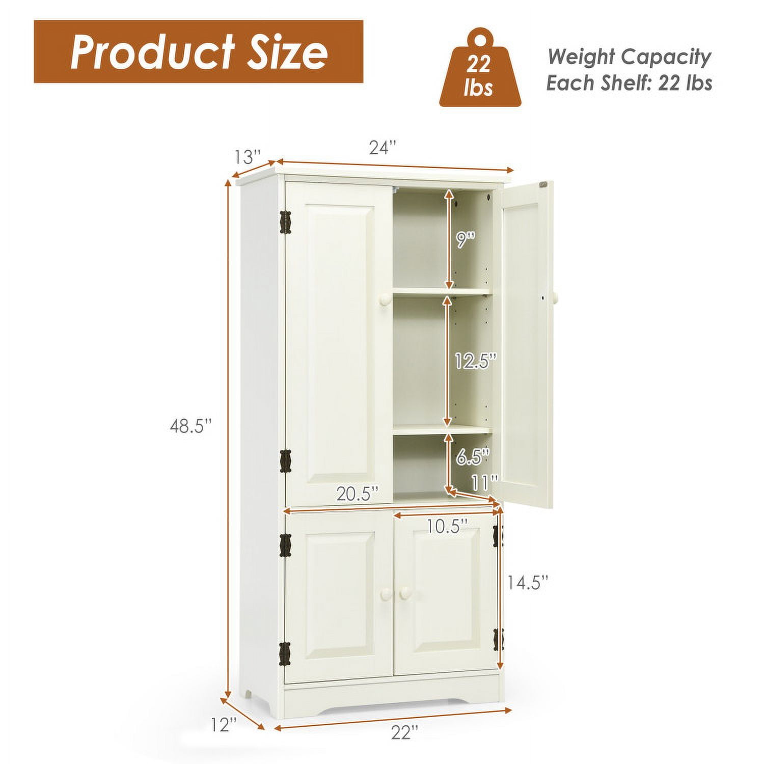 Demi Bonn 49" Accent Floor Storage Cabinet, 2-Door Bathroom Cabinet, Pantry Cabinet with Adjustable Shelves, White