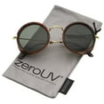 thumbnail image 1 of zeroUV Unisex Retro Steampunk Side Cover With Cutouts Thin Metal Temples Round Sunglasses 47mm (Matte Tortoise-Gold / Green) - 47mm, 1 of 5