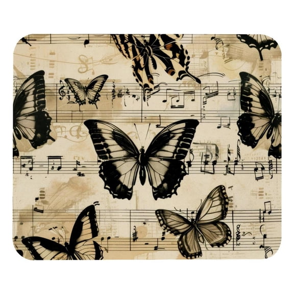 PhooArto Comfortable Mouse Pad Vintage Butterflies Music Notes Pattern Desktop Mousepad , 21 x 25 cm Mouse Mat, Non-Slip Rubber Base, Improves Speed and Precision