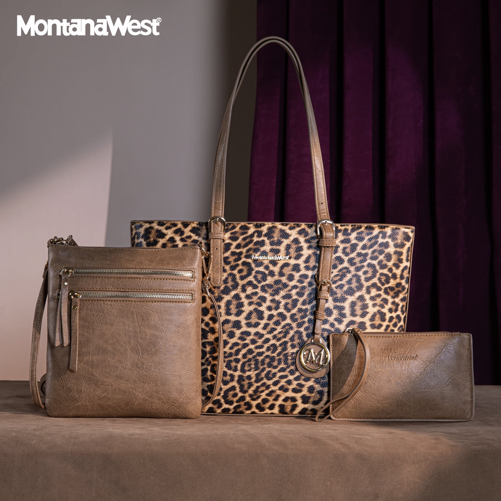 Montana West Purses for Women Tote Bag 3Pcs Set Leopard Print Satchel Handbags