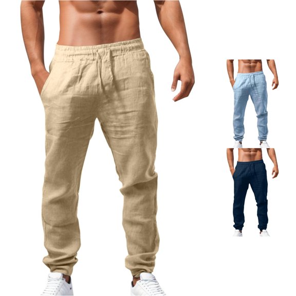 RUTAYY Men's Jogger Pants Solid Color Drawstring Elastic Waist Lightweight Casual Trousers Khaki