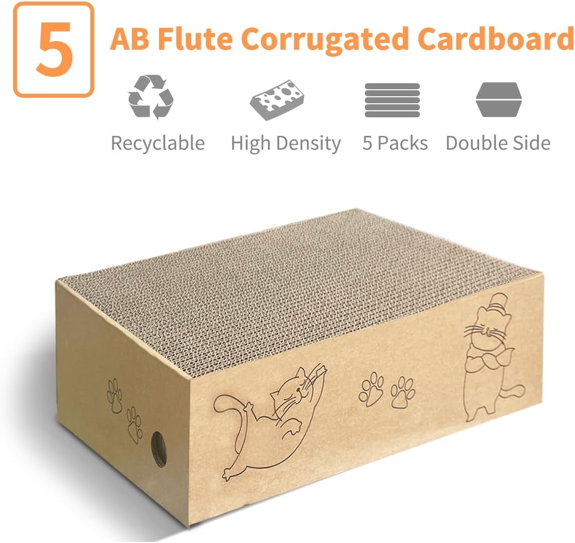 Keyrank 5 Pack XL Wide Cat Scratcher Cardboards with Box, Reversible Corrugate Cat Scratch Pad