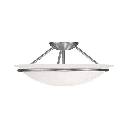 Nickel 16 Light - Semi Flush Mounts 3 Light With White Alabaster Steel Brushed Nickel size 16 in 225 Watts - World of Crystal