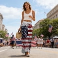 thumbnail image 6 of 250 Years Pants for Women Independence Day USA Flag Print Elastic High Waist Lounge Pants Slit Baggy Wide Leg Regular Fit Daily Wear Pants, #01 Red, M, 6 of 6