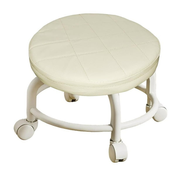 Silla con polea con asiento de cuero PU impermeable, taburete con ruedas, cojín cómodo, marrón claro