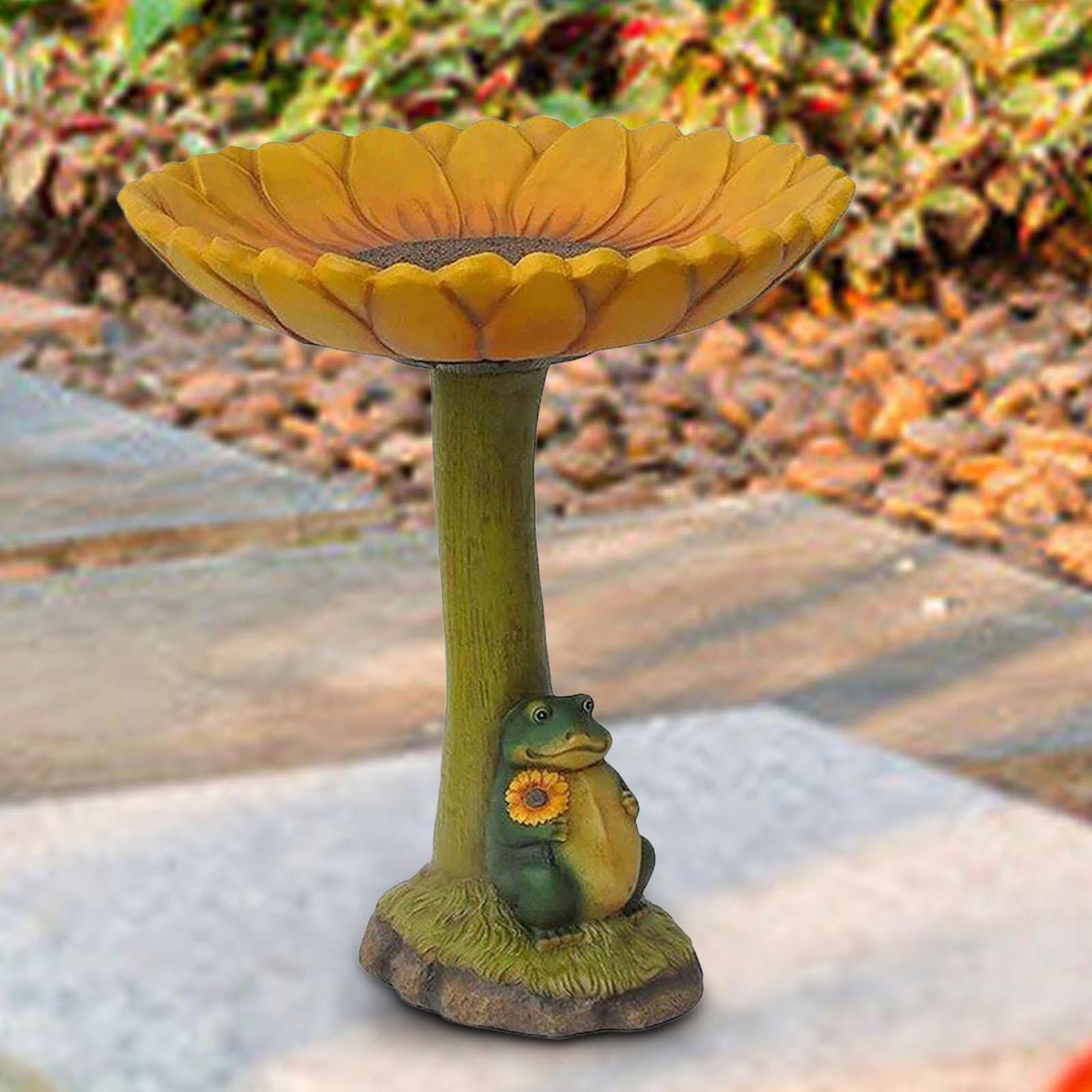 koolsoo Garden Bird Bath Bowl, Resin Statue Figurine Resin Feeder Feeding Station for Landscape,Attracting Birds, Balcony,Hummingbird Frog 16.5x16.5x20cm
