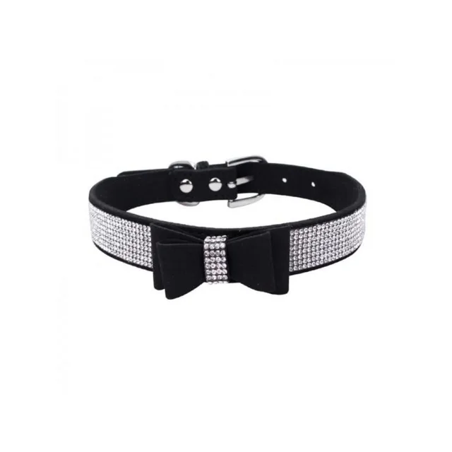 Pet Dog Leather Rhinestones Bow Knot Collar Crystals Bling Diamonds for Small Medium Large Dogs
