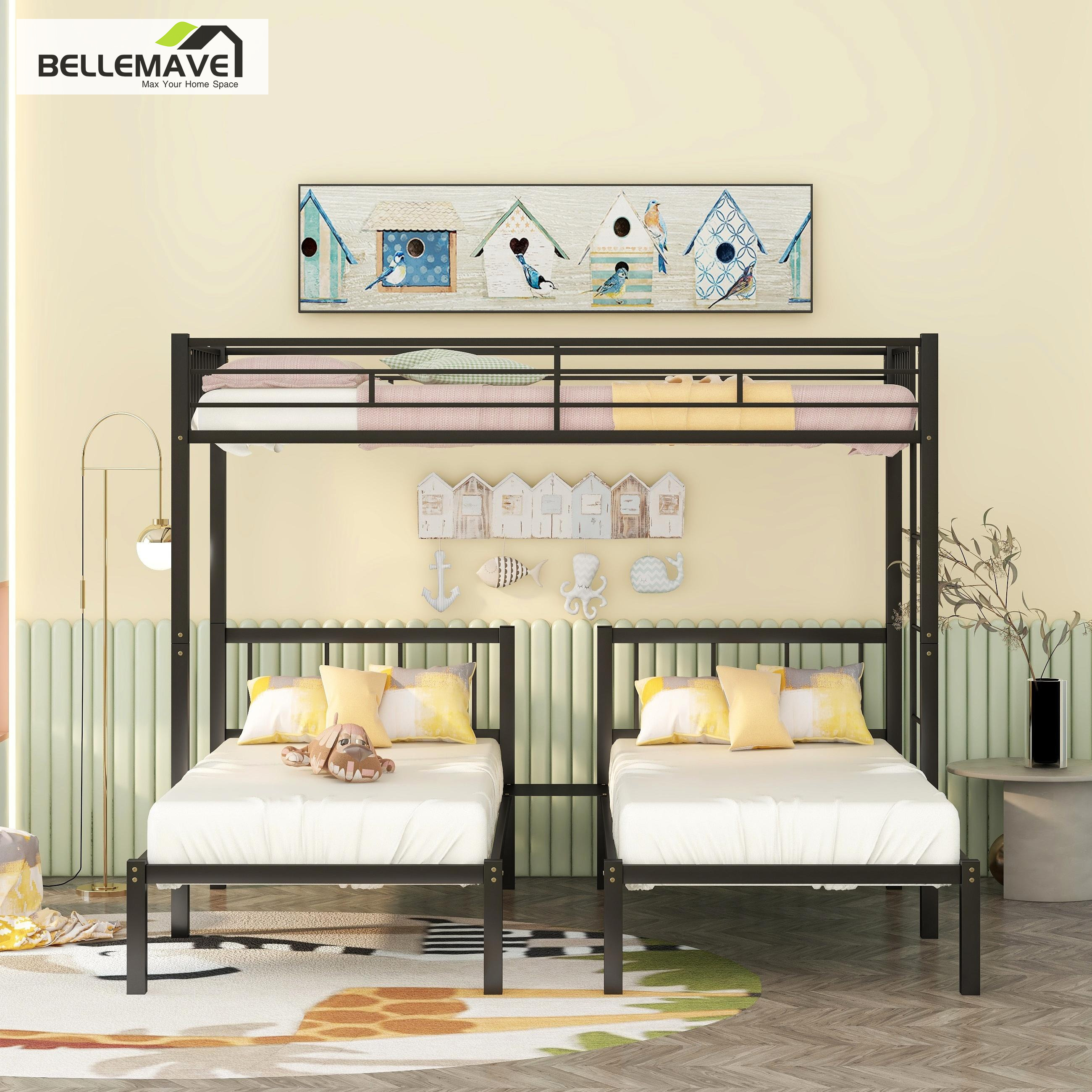 Bellemave Metal Triple Bunk Bed with Ladder, Twin over Twin over Twin ...