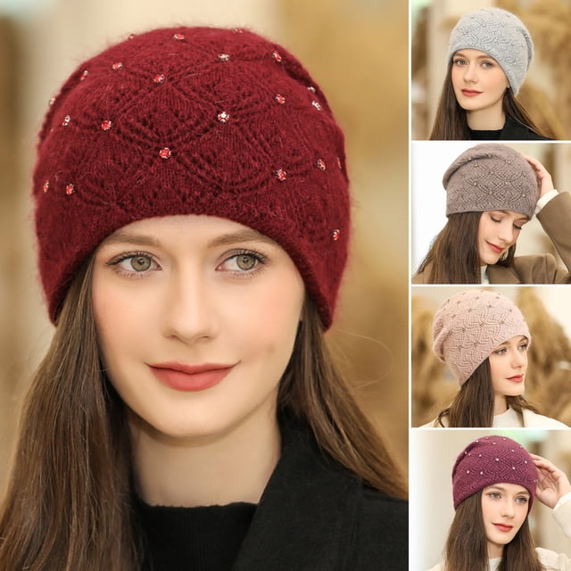Gorro de invierno Skymirror para mujer, holgado, de color liso, de alta elasticidad, tejido con orejas, cálido, decorativo, antiencogimiento, informal, para vacaciones