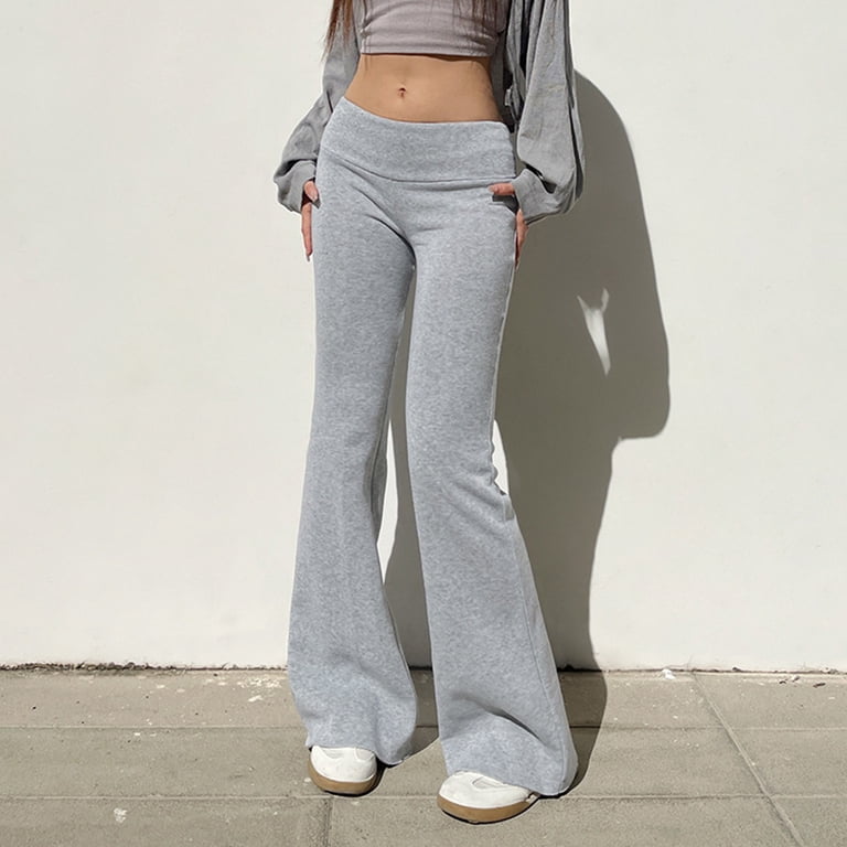 Women's Flare Skinny Pants Fold Over Leggings Stretch Bootcut Bell
