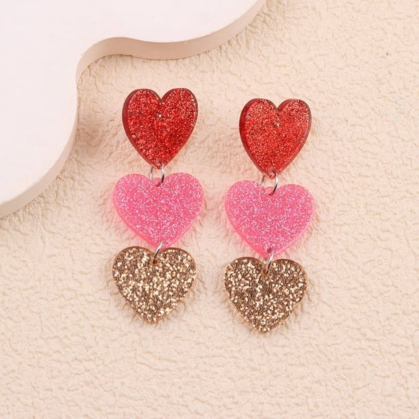 Pendientes colgantes de corazón: pendientes llamativos con purpurina para mujer, regalos románticos para las fiestas.
