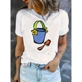 thumbnail image 1 of Playera estampada para mujer, divertida e inspiradora, novedosa, informal, de manga cortaWomen's Casual Floral Print Bucket T-Shirt - White Crew Neck Short Sleeve, Lightweight & Comfortable Summer T, 1 of 6