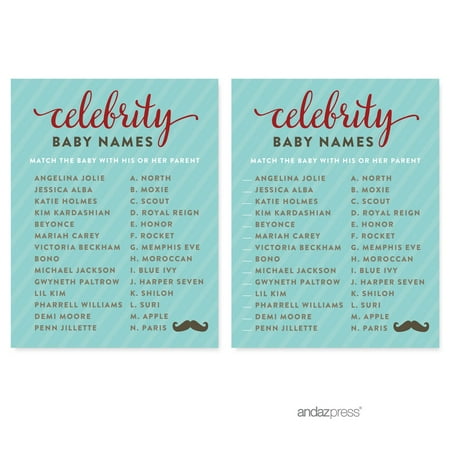 Celebrity Name Game Lil Man Mustache Boy Baby Shower Games 20-Pack