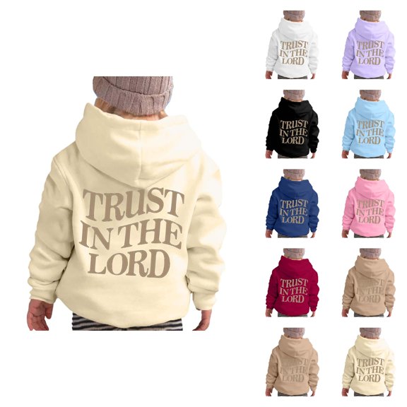 Cute Christian Hoodies for Girls Boys Trust in The Lord Graphic Pullover Sweatshirt Pockets Kids Clothes 2-13 Years