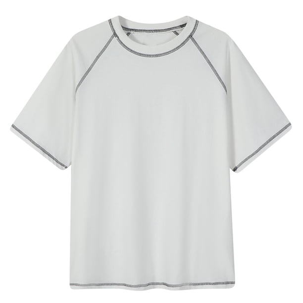 Playera Elvqul Hombre Playa Blanco Manga Corta de Color Sólido Cuello Redondo