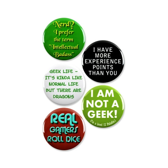 5 Pack - Funny DnD Roleplay Gamer Pinback Buttons - 2.25 Inch